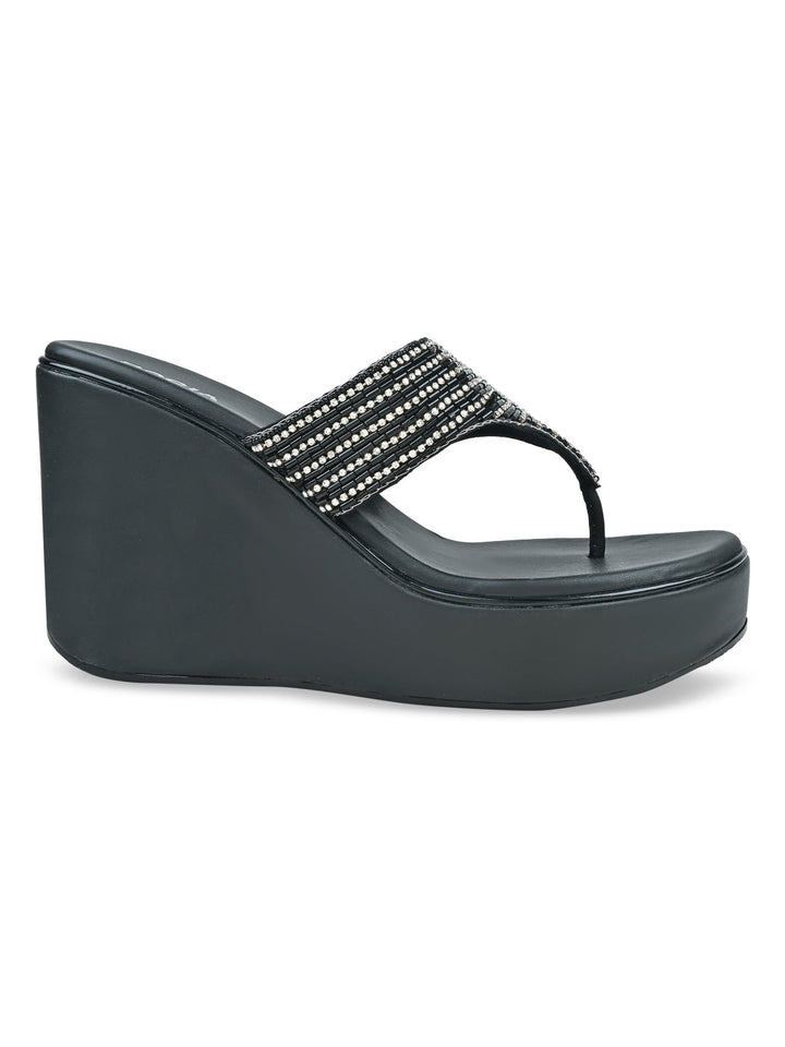 Rocia By Regal Black Women Diamond Encrusted High Platform