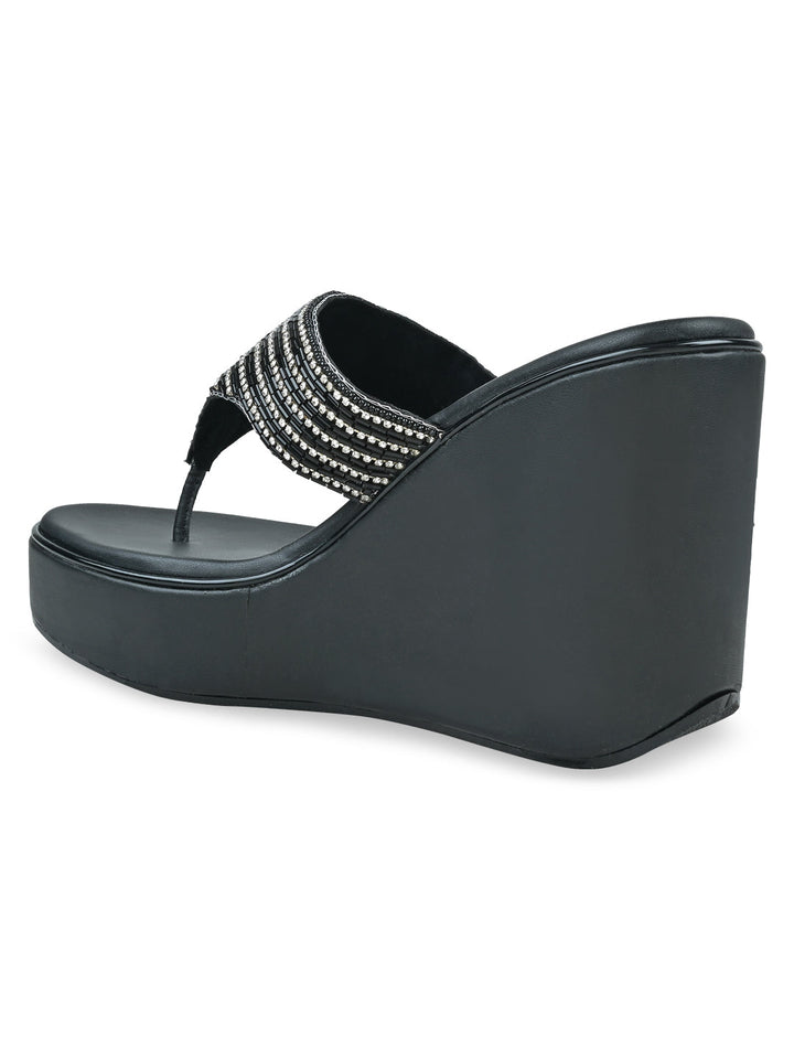 Rocia By Regal Black Women Diamond Encrusted High Platform