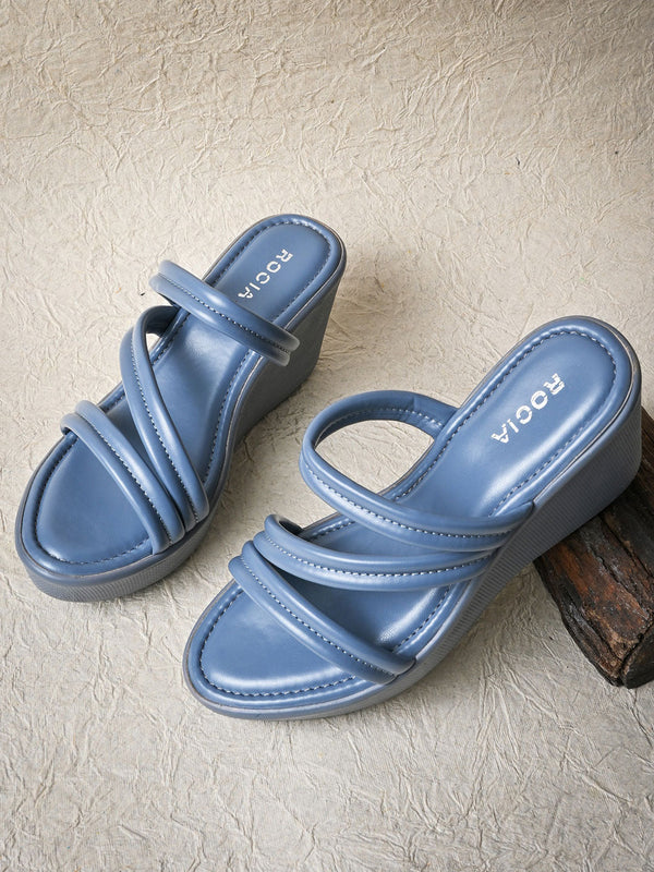 Rocia By Regal Blue Women Zig Zag Strap Wedges