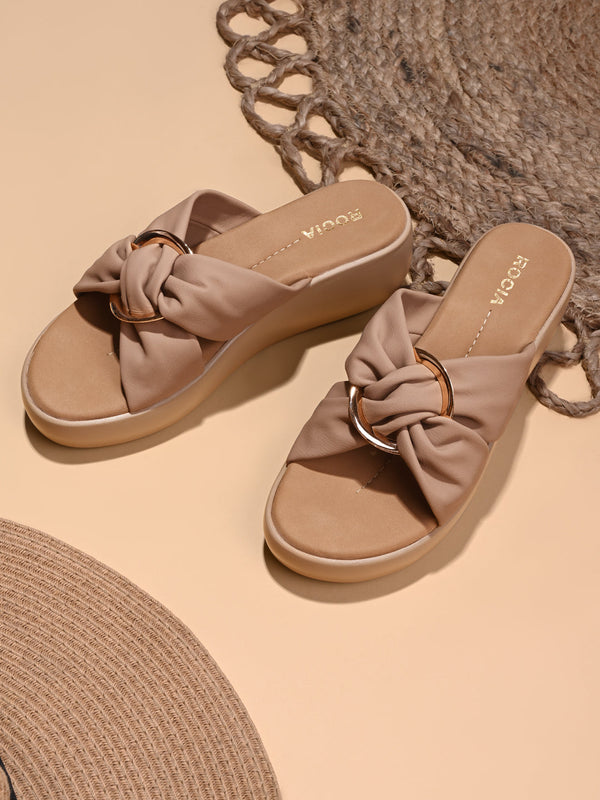 Rocia By Regal Beige Women Stylish Buckled Platforms