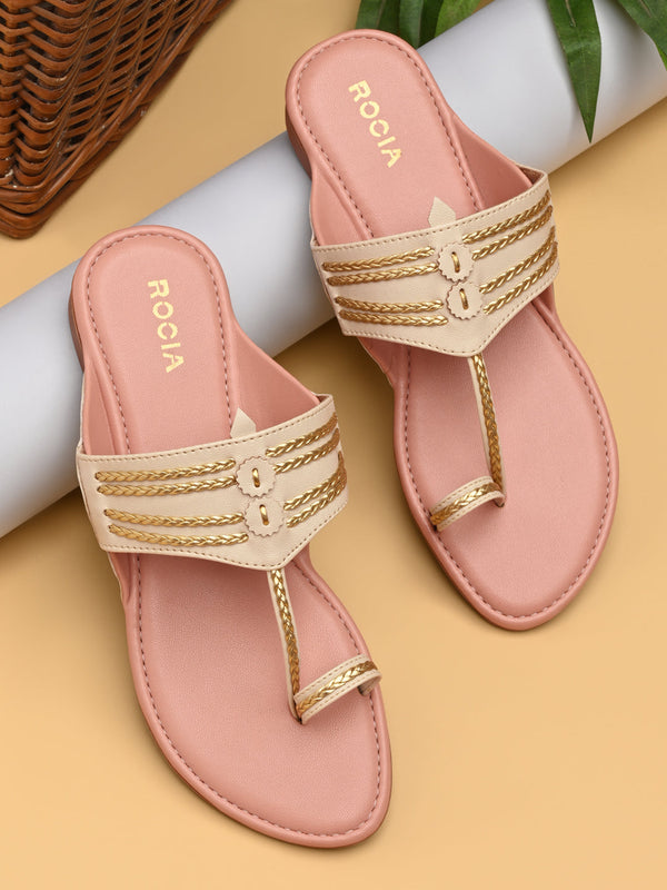 Rocia By Regal Cream Women Stylish Flat Kolhapuris