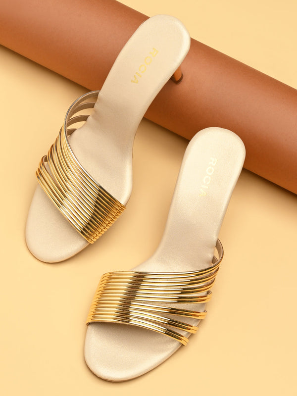 Rocia By Regal Gold Women Metallic Strappy Stilettos