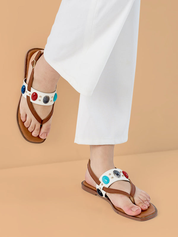 Rocia By Regal White Women Casual Beaded Flat Sandals