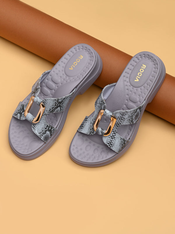 Rocia By Regal Grey Women Snake Skin Funky Flats