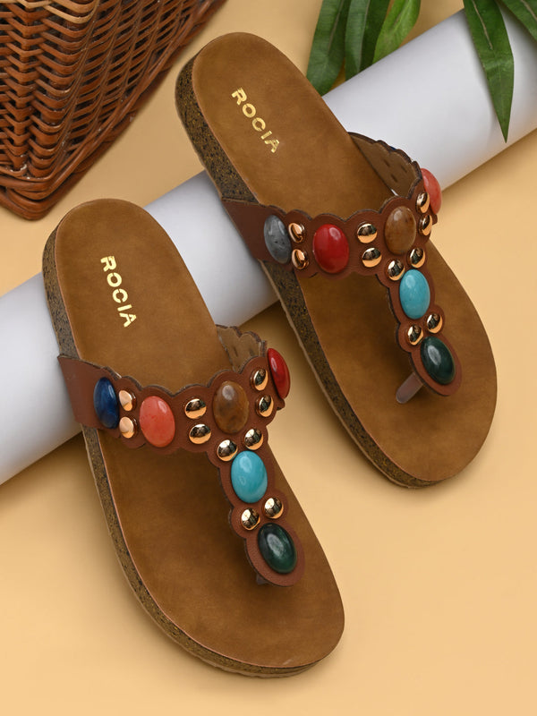 Rocia By Regal Tan Women Stone Embellished Flats