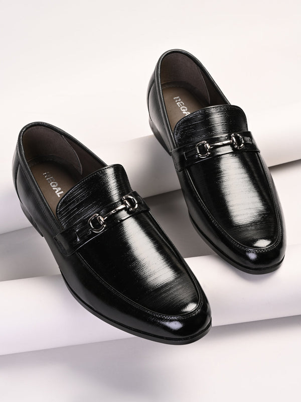Regal Black Mens Glossy Leather Formal Buckled Slip Ons