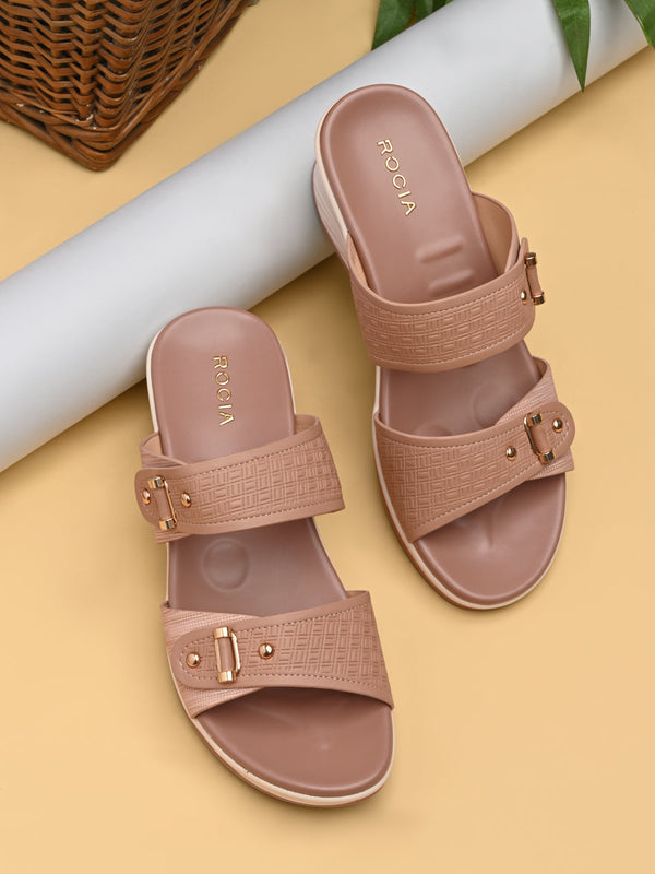 Rocia By Regal Khaki Women Embossed Comfort Wedge Heels