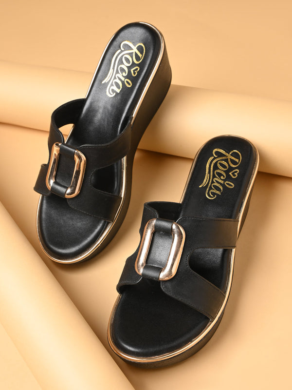 Rocia By Regal Black Women Smart Buckled Casual Platforms