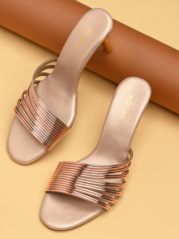 Rocia By Regal Rose Gold Women Metallic Strappy Stilettos