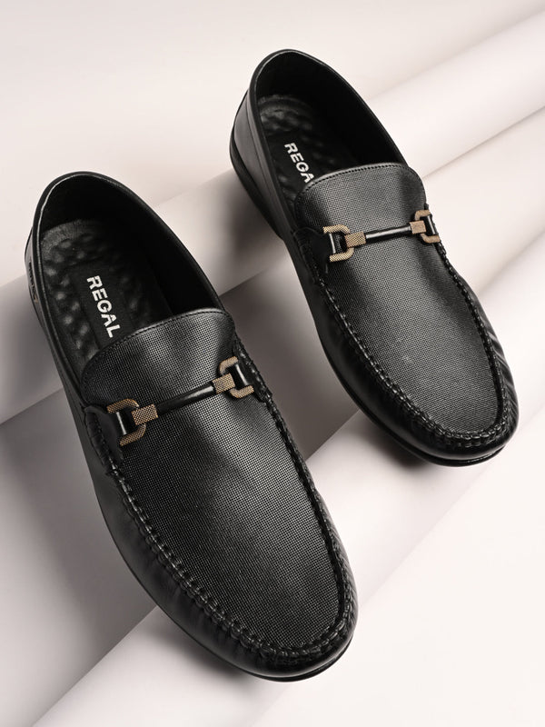 Regal Black Mens Classic Leather Buckled Loafers