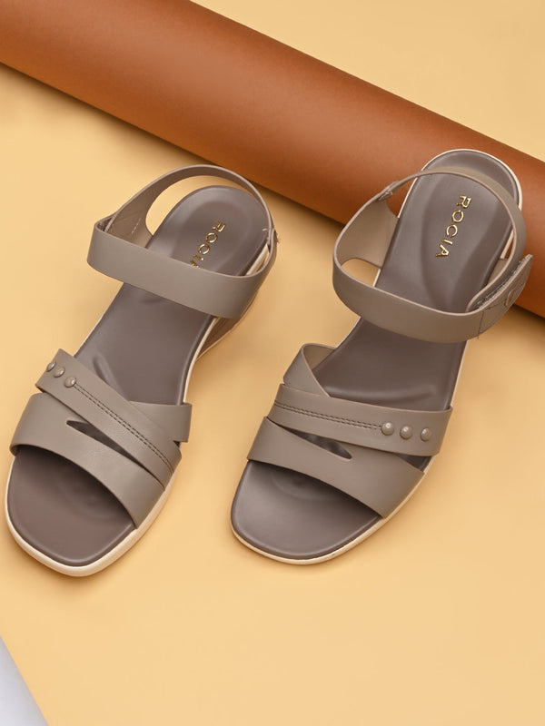 Rocia By Regal Taupe Women Comfort Wedge Sandals
