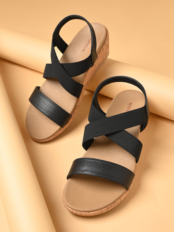 Rocia By Regal Black Women Cork Covered Casual Platforms