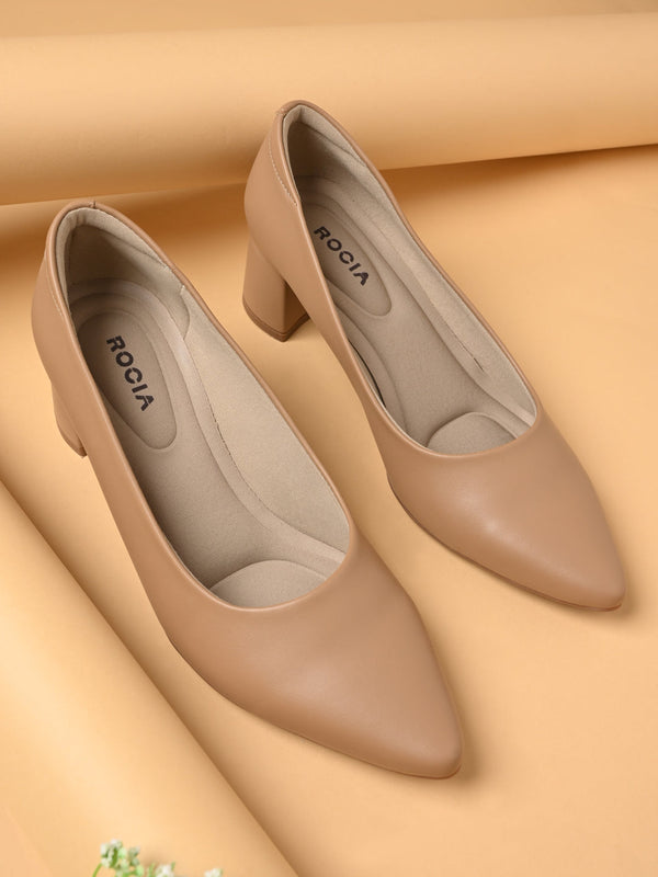 Rocia By Regal Taupe Women Classic Block Heel Pumps