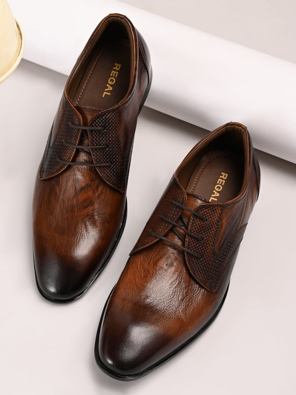 Regal Tan Men Textured Leather Formal Lace Ups