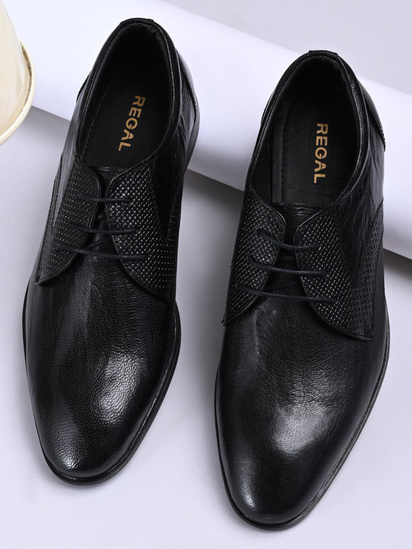 Regal Black Men Textured Leather Formal Lace Ups