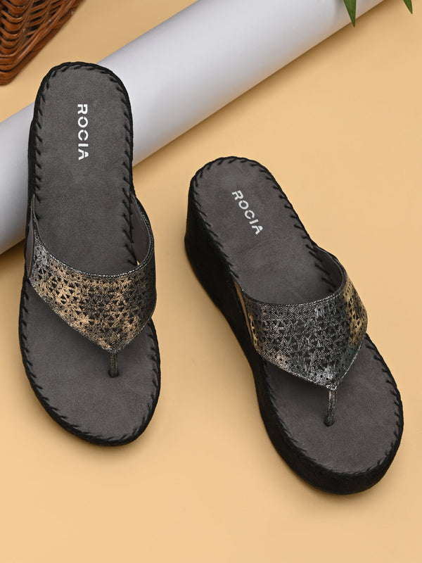 Rocia By Regal Gun Metal Women Comfort Laser Cut Platforms