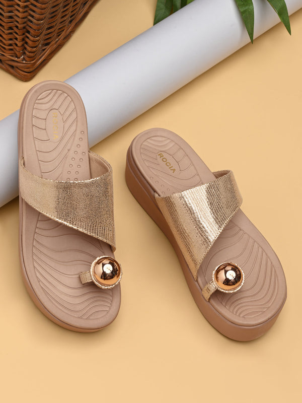 Rocia By Regal Gold Women One Toe Trendy Platforms