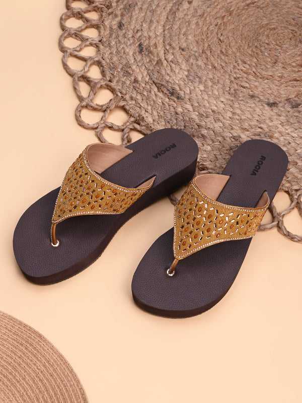 Rocia By Regal Antique Gold Women Embellished Wedges