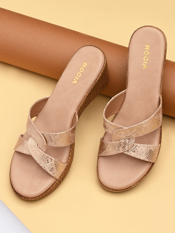 Rocia By Regal Rose Gold Women Shimmery Platform Sandals