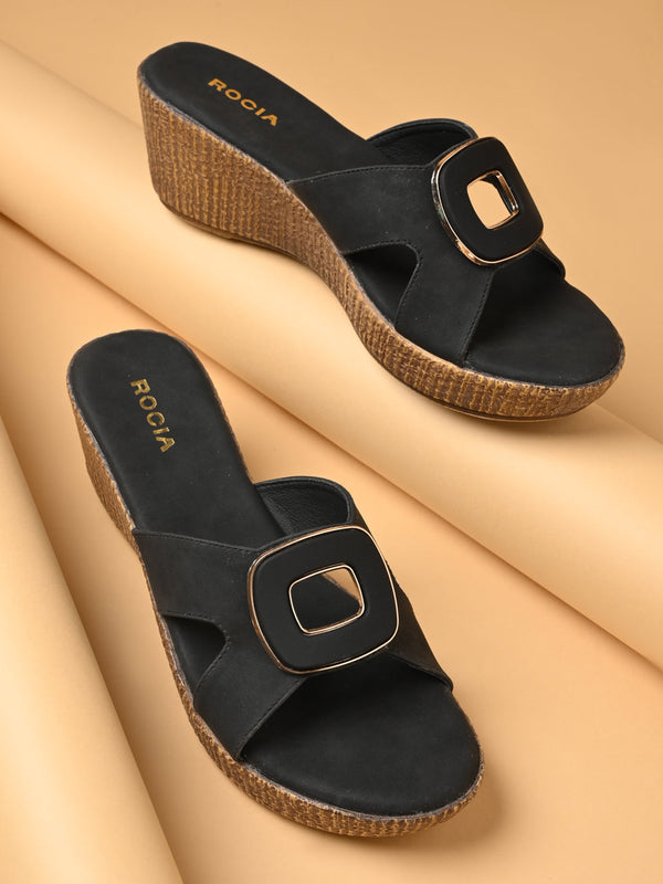 Rocia By Regal Black Women Smart Buckled Casual Platforms