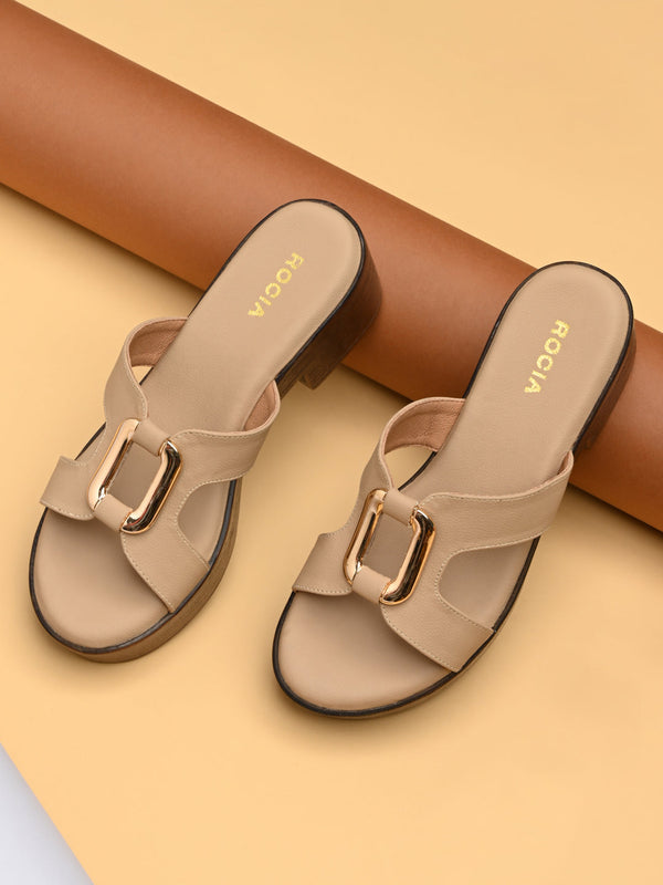 Rocia By Regal Beige Women H-Buckled Block Heel Sandals