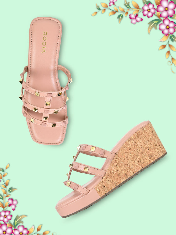 Rocia By Regal Pink Women T Strap Studded Platform