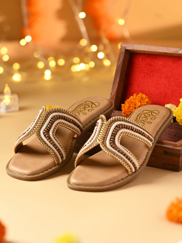 Rocia By Regal Beige Women Stylish H Embellished Flats