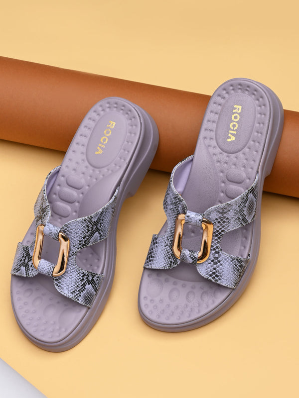 Rocia By Regal Purple Women Snake Skin Funky Flats