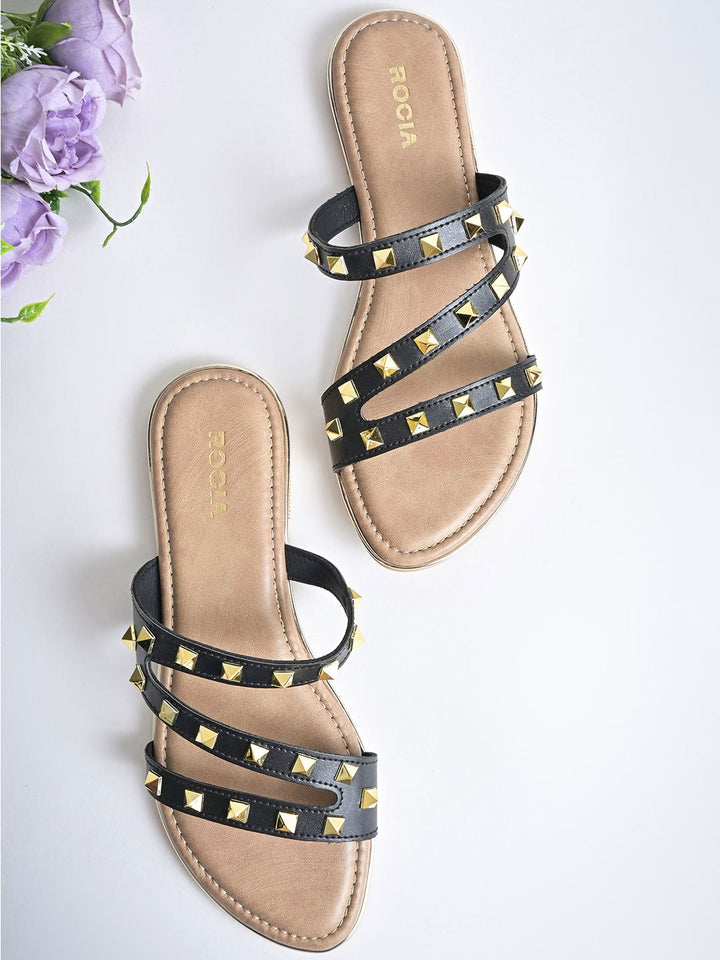 Rocia By Regal Black Women Zig Zag Studded Flats