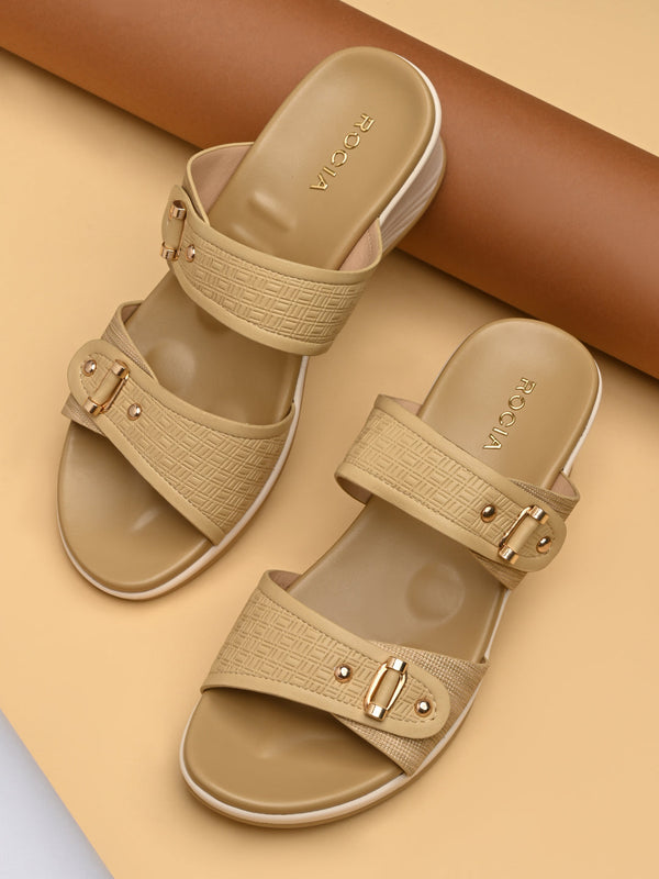 Rocia By Regal Yellow Women Embossed Comfort Wedge Heels