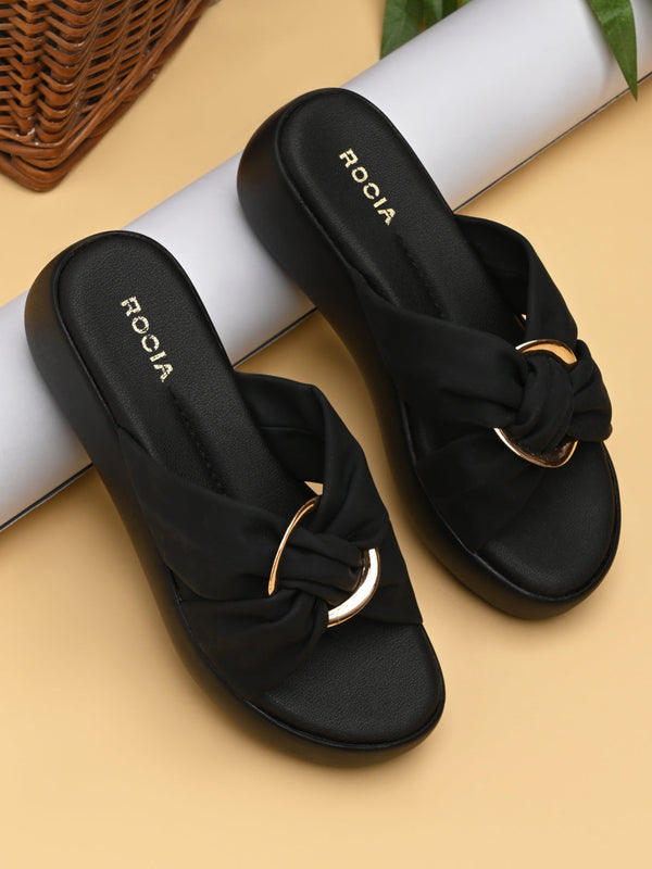 Rocia By Regal Black Women Stylish Buckled Platforms