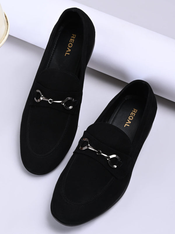 Regal Black Men Suede Buckled Loafers