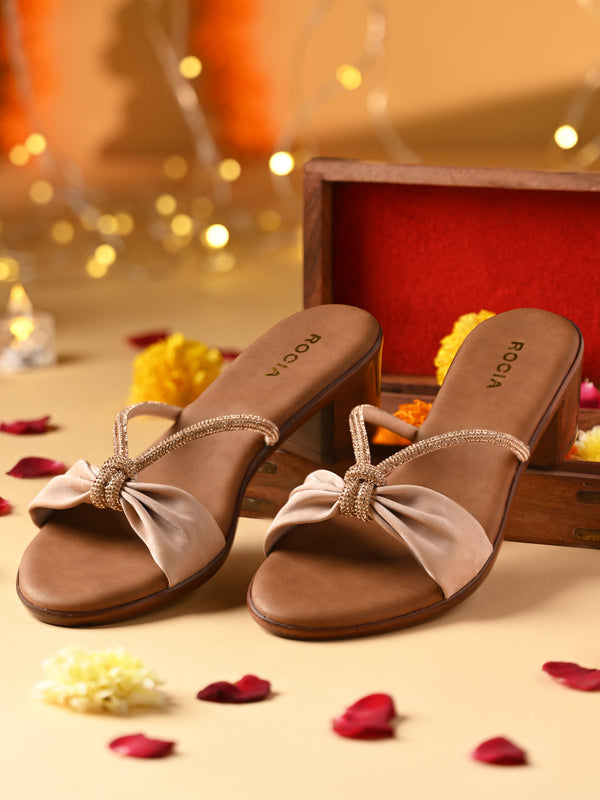 Rocia By Regal Rose Gold Women Knotted Block Heels