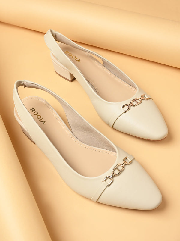 Rocia By Regal Ivory Women Classic Buckled Sling Back Sandals