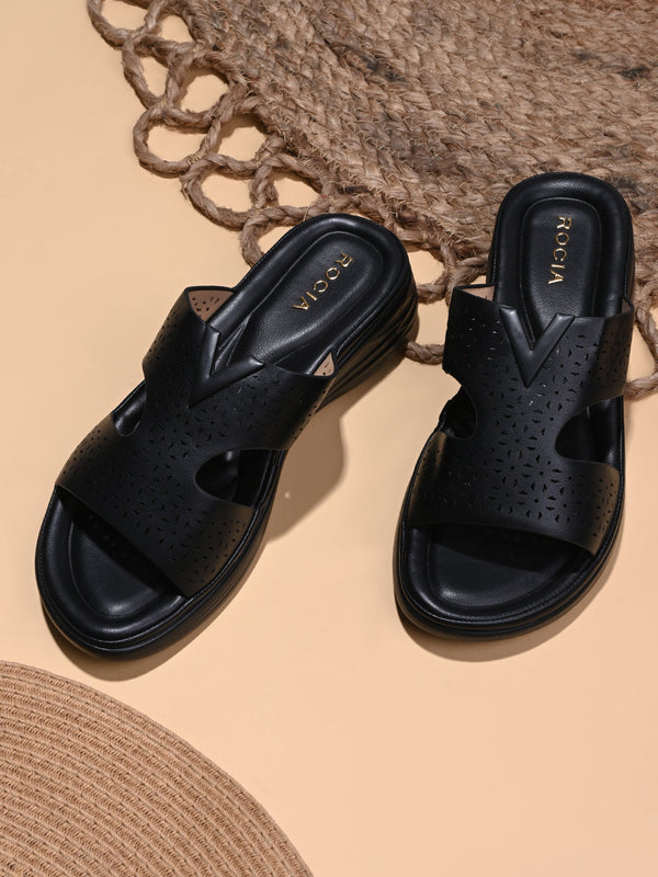 Rocia By Regal Black Women Laser Cut Comfort Flats