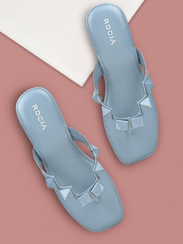 Rocia By Regal Blue Women Square Toe Embellished Wedges