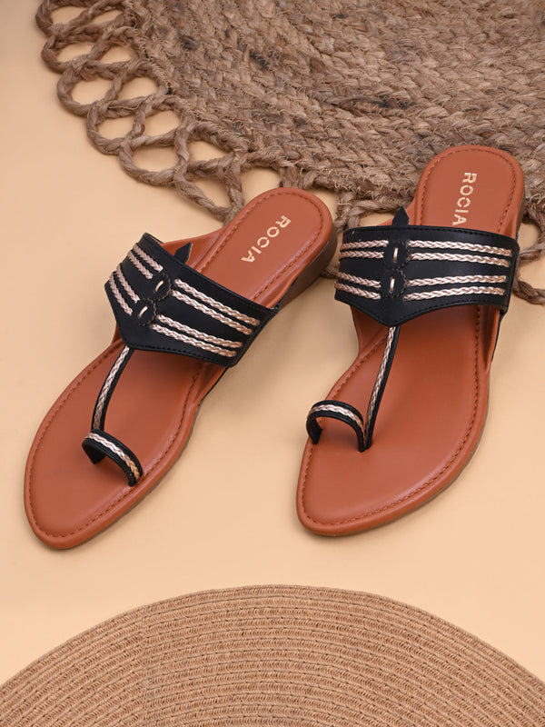 Rocia By Regal Black Women Stylish Flat Kolhapuris