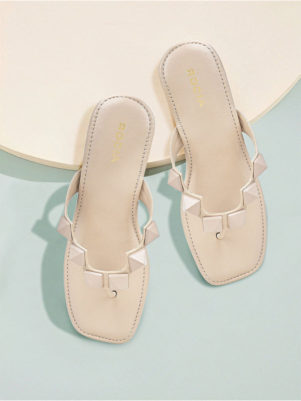 Rocia By Regal Beige Women Square Toe Embellished Wedges