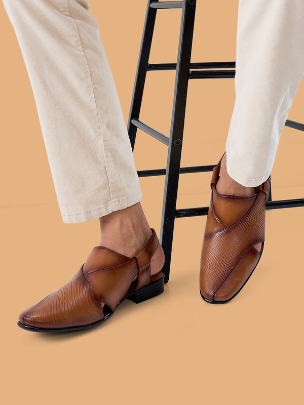 Regal Tan Mens Textured Leather Stylish Ethnic Sandals