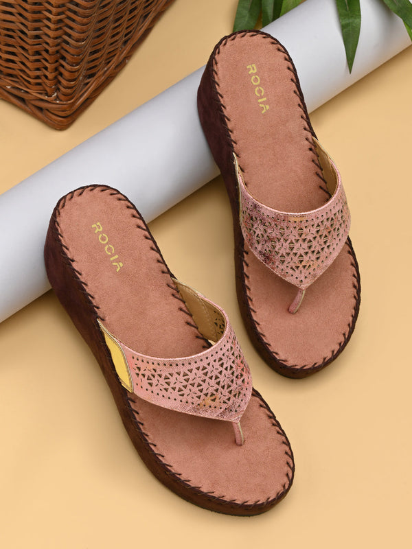 Rocia By Regal Rose Gold Women Comfort Laser Cut Platforms