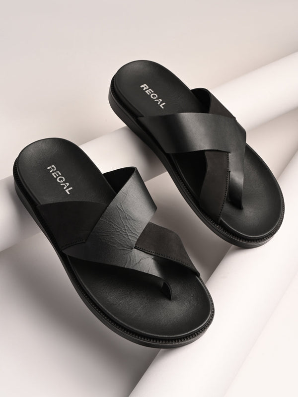 Regal Black Mens Stylish Leather Sandals