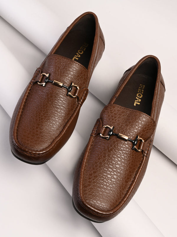 Regal Brown Mens Textured Leather Buckled Loafers