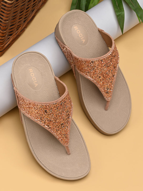 Rocia By Regal Rose Gold Women Shimmer Flats
