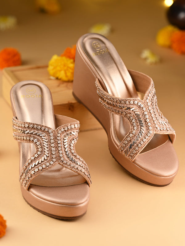 Rocia By Regal Rose Gold Women H Embroidered High Fancy Platforms