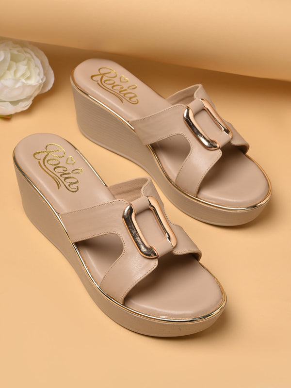 Rocia By Regal Beige Women Smart Buckled Casual Platforms