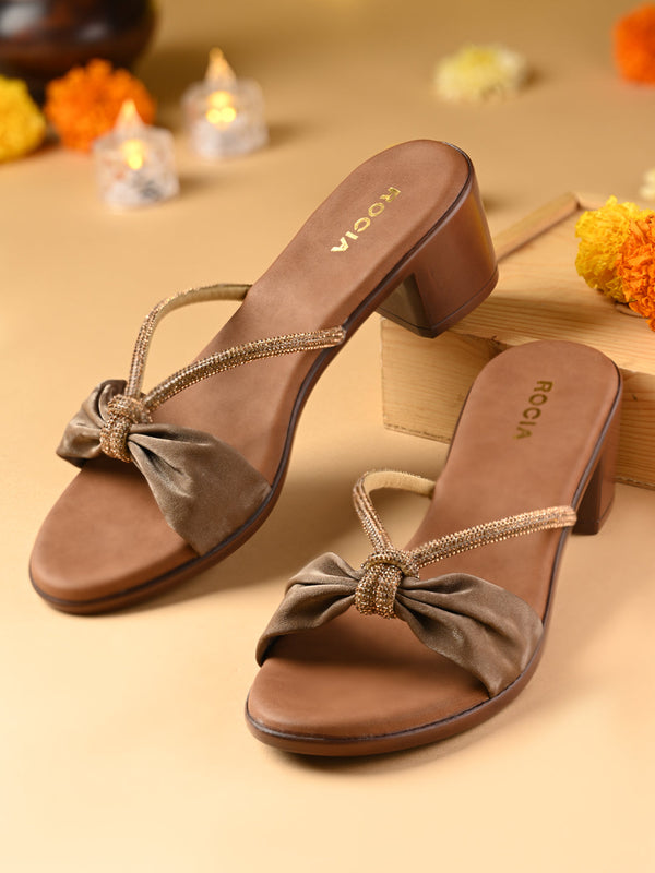 Rocia By Regal Antique Gold Women Knotted Block Heels