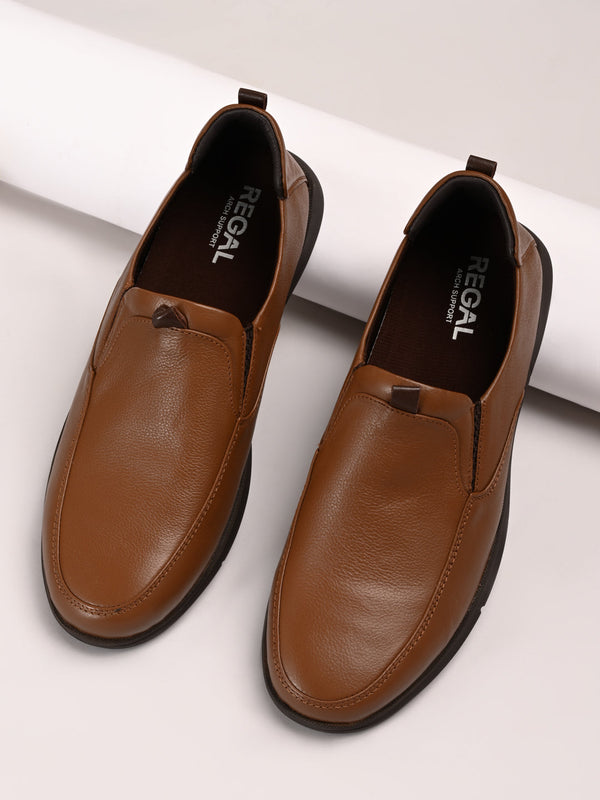 Regal Tan Men Leather Comfort Slip Ons
