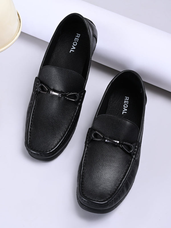 Regal Black Men Flexi Leather Buckled Loafers