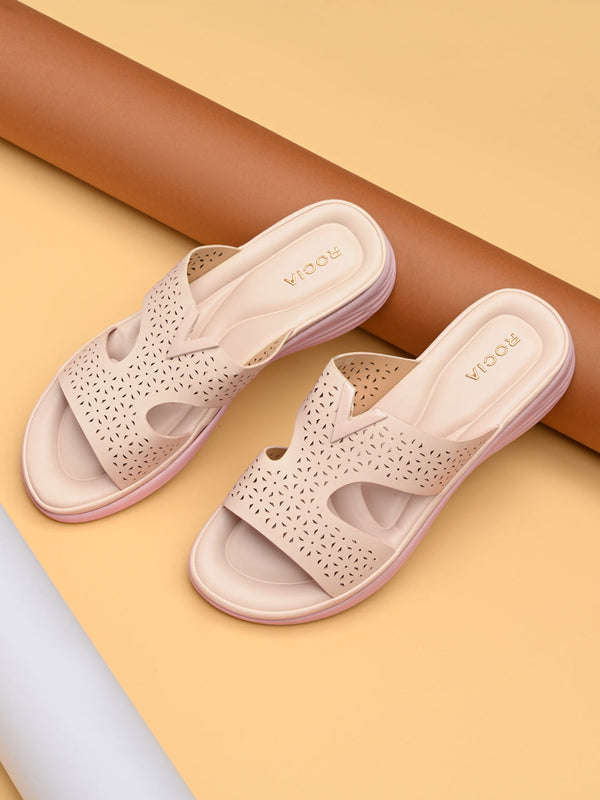 Rocia By Regal Beige Women Laser Cut Comfort Flats