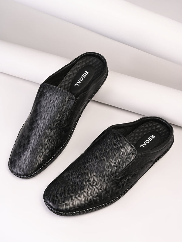 Regal Black Mens Textured Leather Mules